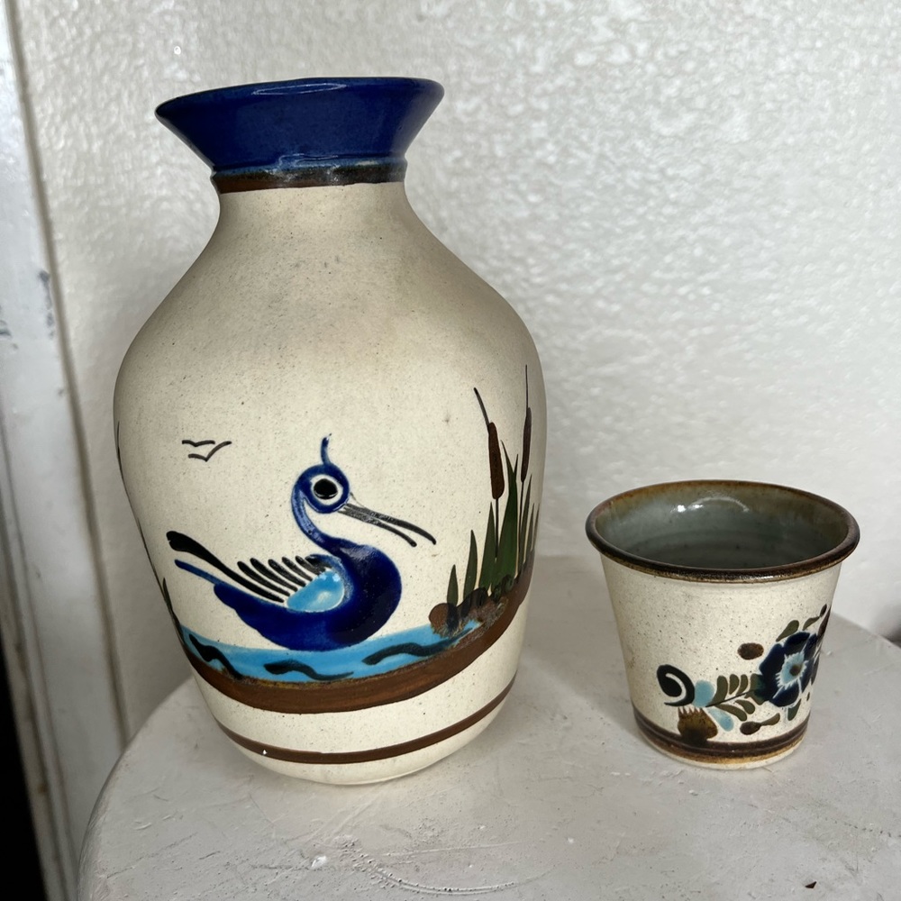 Hand painted Vase & dish made in Mexico